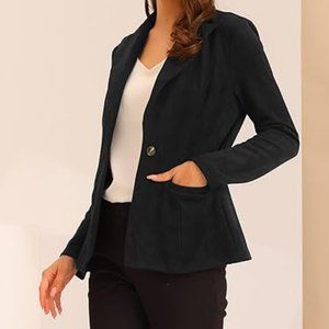 Allegra K Faux Suede Casual Blazer for Women's Lapel Collar Long Sleeve Work Off